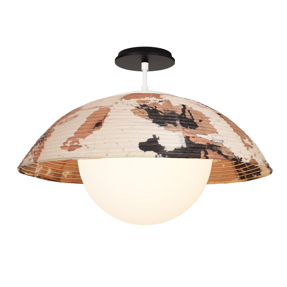 Maru Surface with a hand-painted chōchin washi shade shown in Kakishibu with White and a Black Stained Wood canopy