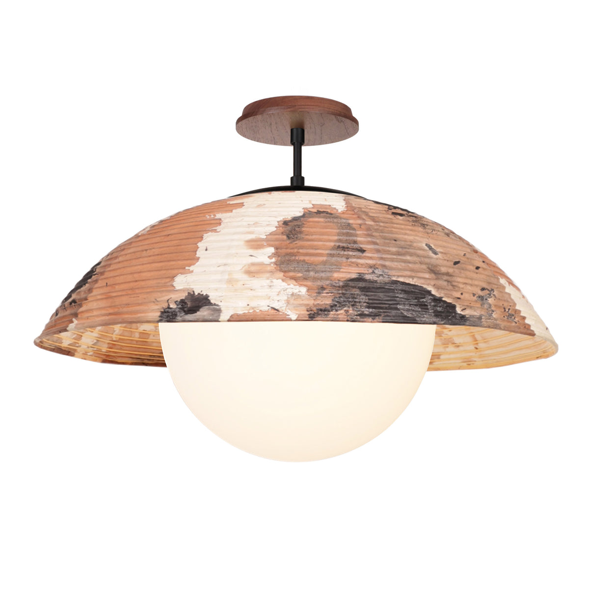 Maru Surface with a hand-painted chōchin washi shade shown in Kakishibu with Matte Black and a Walnut Wood canopy