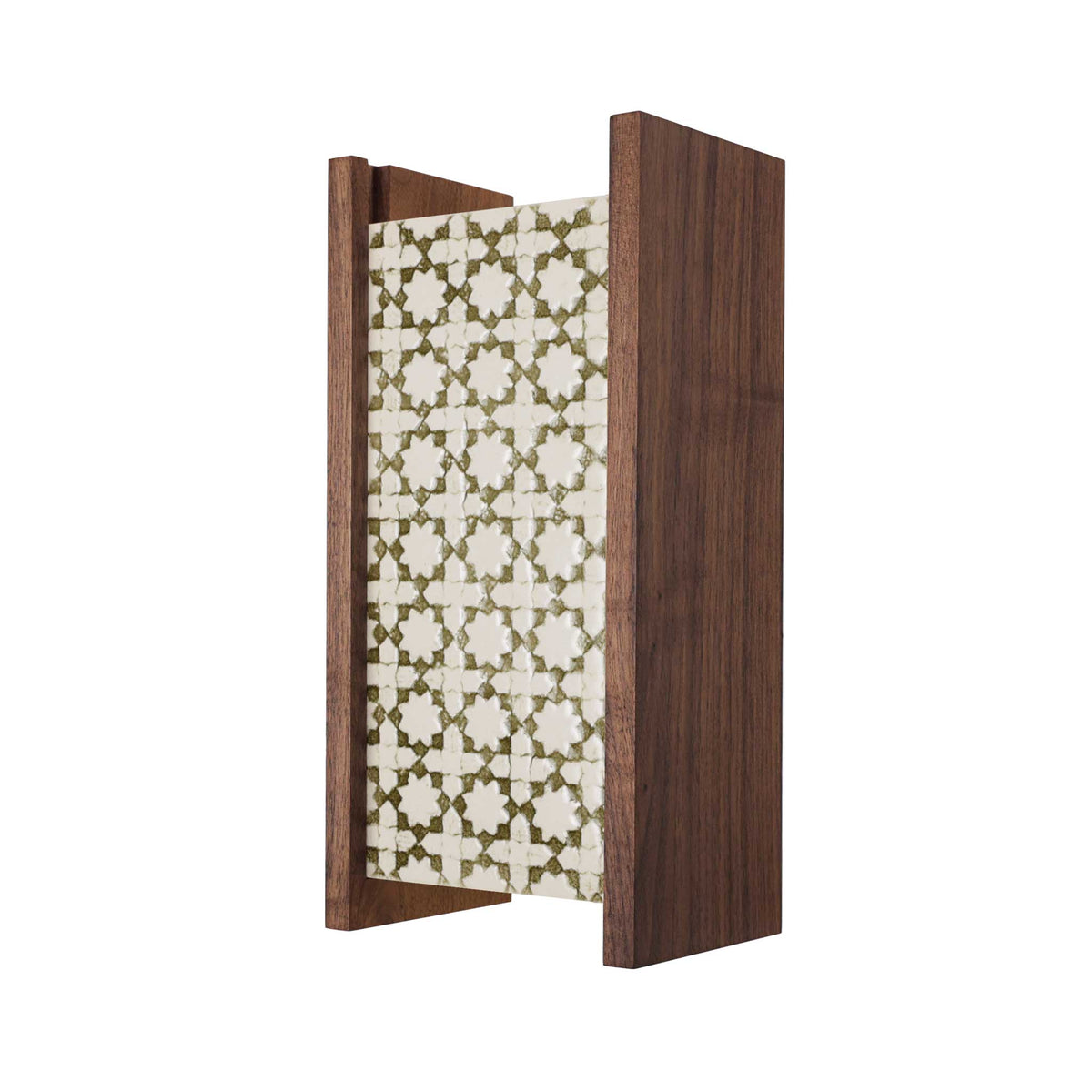 McKenzie Sconce shown in Walnut with a Thyme Ceramic Finish
