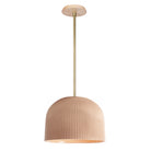 Morgan Pendant shown in Gloss Dusty Rose Glaze and Brass with a Maple Wood Canopy