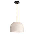 Morgan Pendant shown in Gloss White Glaze and Heirloom Brass with a Black Stained Wood Canopy