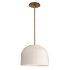 Morgan Pendant shown in Gloss White Glaze and Heirloom Brass with a Walnut Wood Canopy