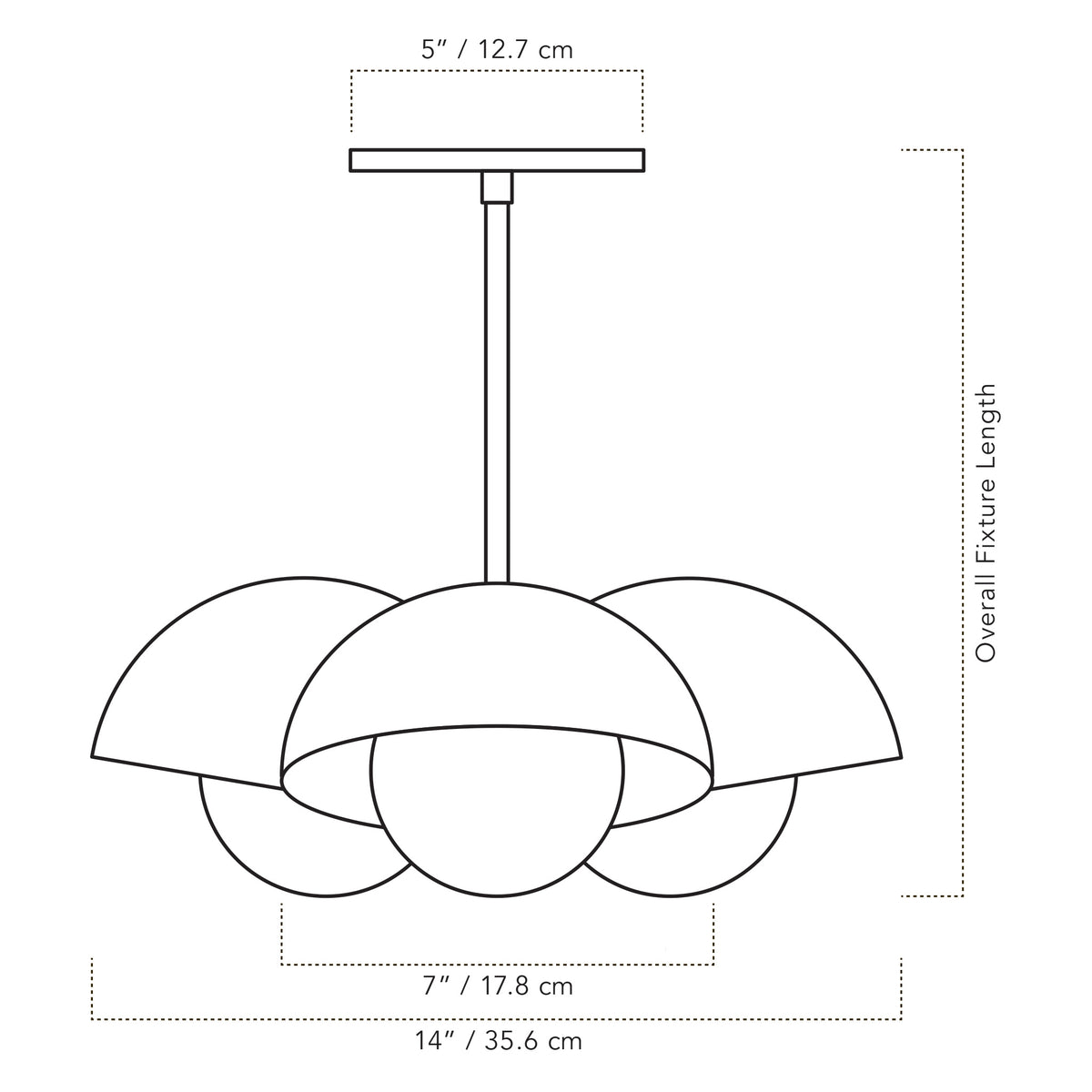 Cedar & Moss Noor 3 Pendant drawing with dimensions