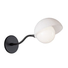 Noor Curve Sconce shown with a White Opal Acrylic Shade and Matte Black Arm and Canopy