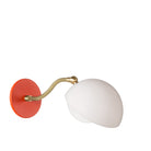 Noor Curve Sconce shown with a White Opal Acrylic Shade, Brass Arm and Persimmon Canopy