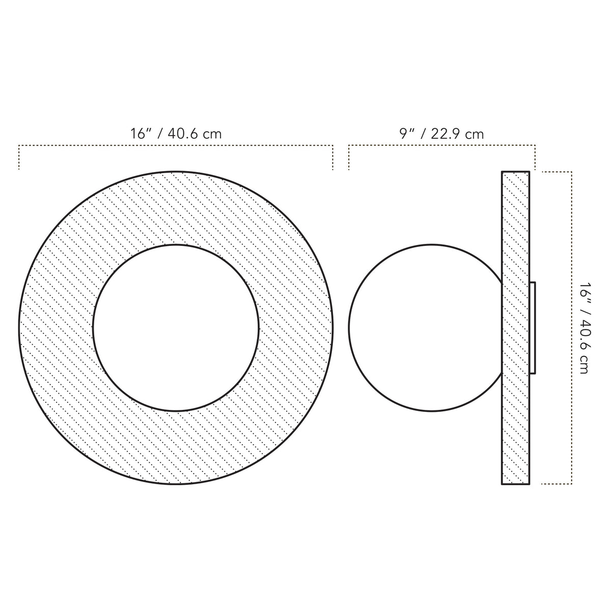A Technical Drawing Of The Otti Light Fixture With 16" Canopy