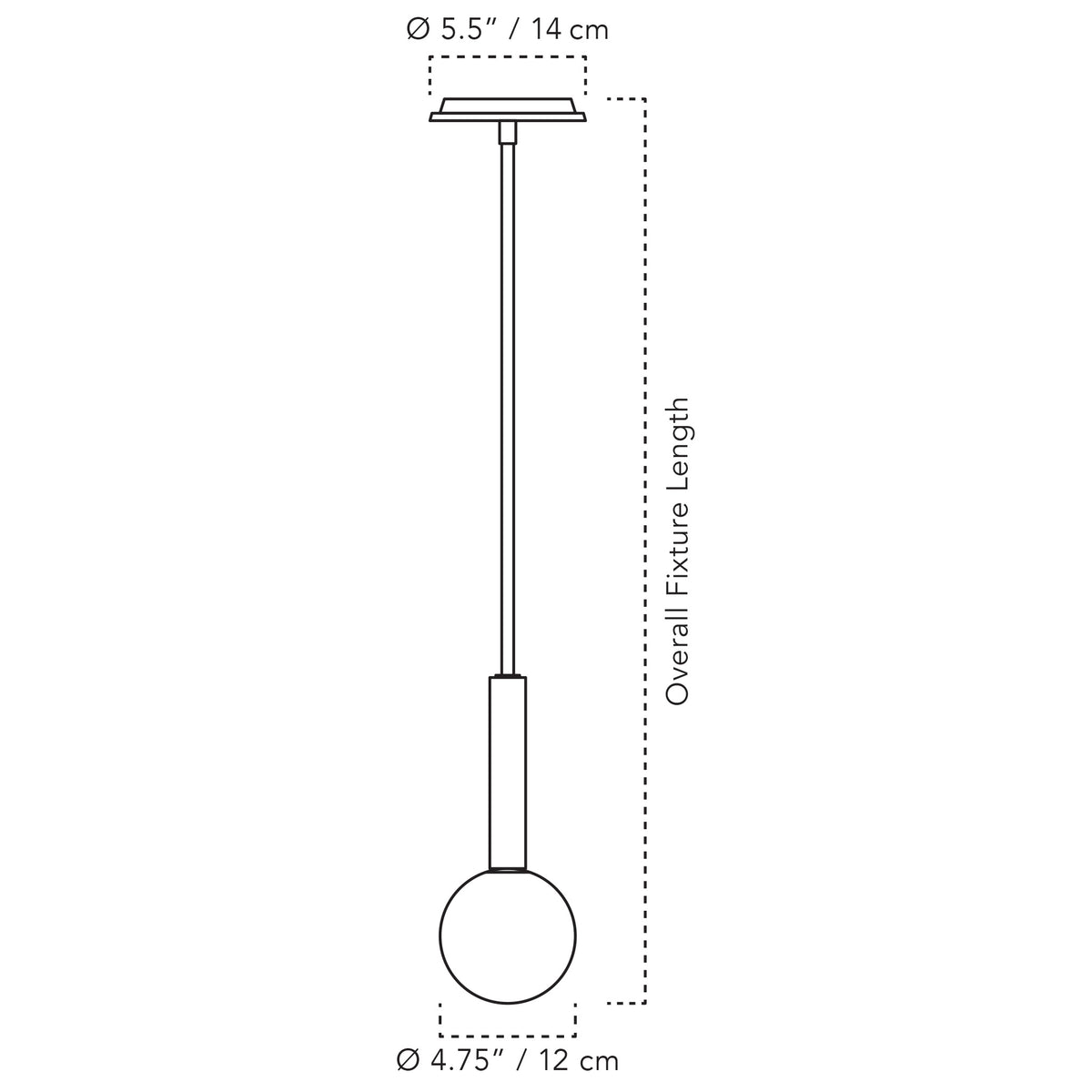 Cedar & Moss Parker Rod Pendant drawing with dimensions