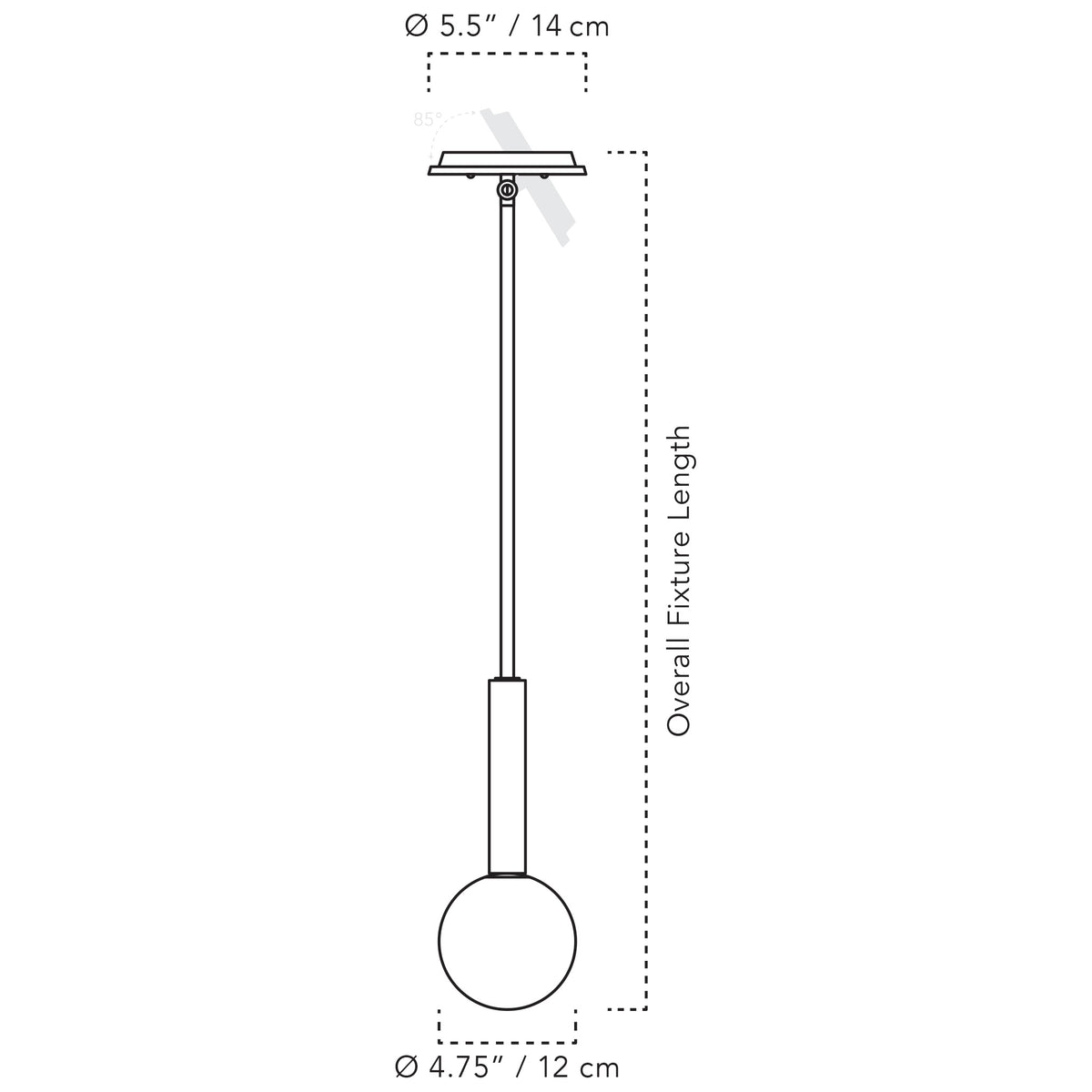 Cedar & Moss Parker Pendant for Vaulted Ceiling drawing with dimensions