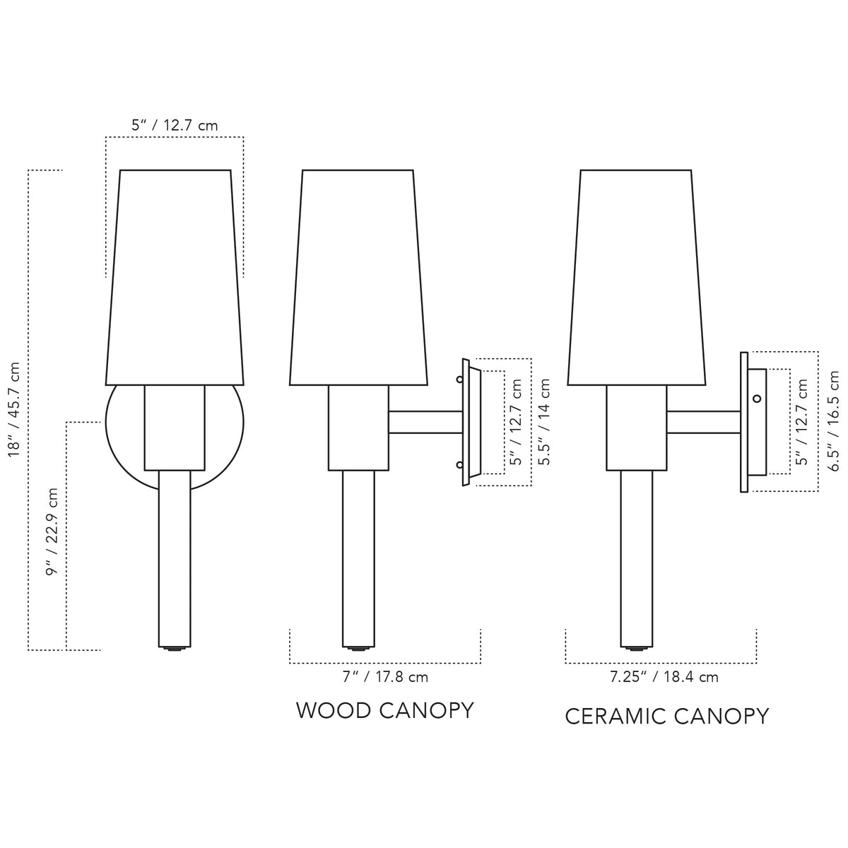 Cedar & Moss Parker Linen Sconce drawing with dimensions