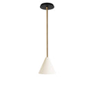 Petra Ceramic Pendant shown in Heirloom Brass and a Black Stained Wood canopy