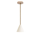Petra Ceramic Pendant shown in Heirloom Brass and a Maple Wood canopy
