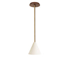 Petra Ceramic Pendant shown in Heirloom Brass and a Walnut Wood canopy
