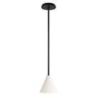 Petra Ceramic Pendant shown in Matte Black with a Black Stained Wood canopy