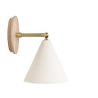 Petra Ceramic Sconce shown in Brass with a 3" rod and Maple Wood canopy