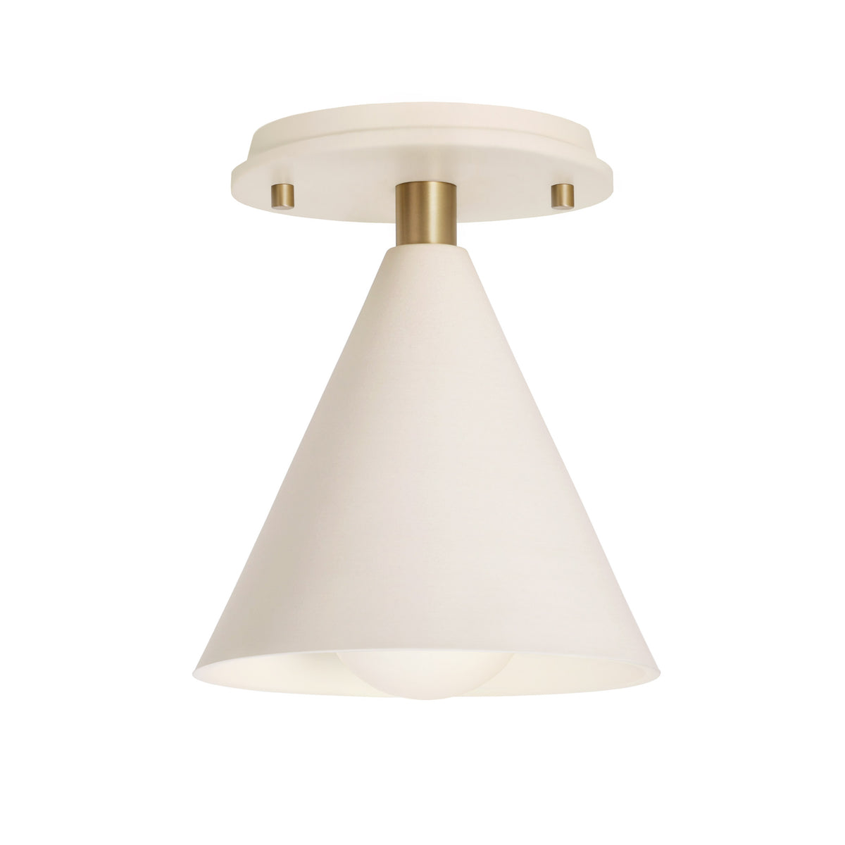 Petra Ceramic Surface shown in Brass with a Bone Ceramic Canopy and a Tala Sphere II Bulb