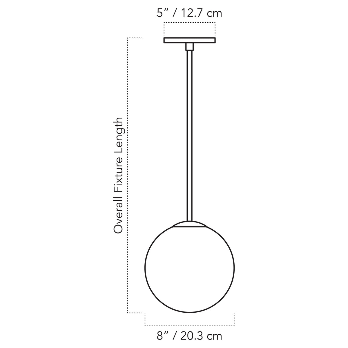 Cedar & Moss Selene 8" Pendant drawing with dimensions