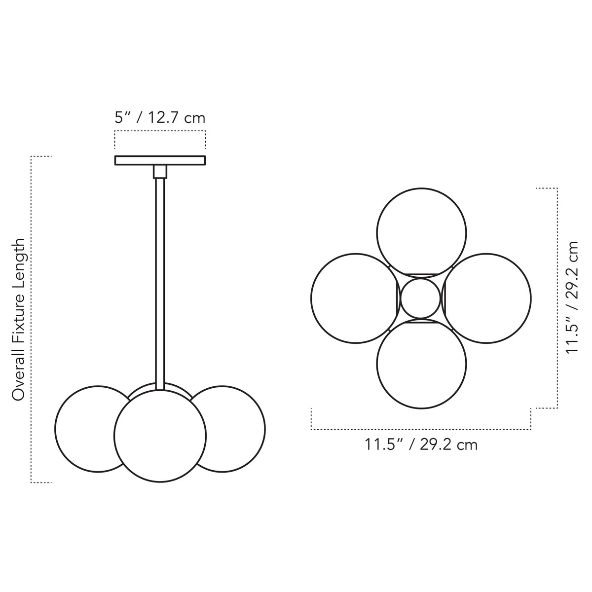 Cedar & Moss Selene Compass pendant drawing with dimensions
