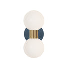 Selene Double shown in Brass with an Ocean Blue Canopy