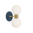 Selene Double shown in Brass with an Ocean Blue Canopy
