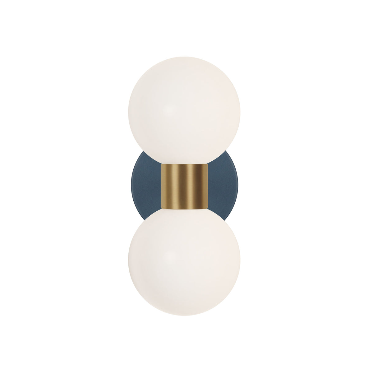 Selene Double shown in Heirloom Brass with an Ocean Blue Canopy
