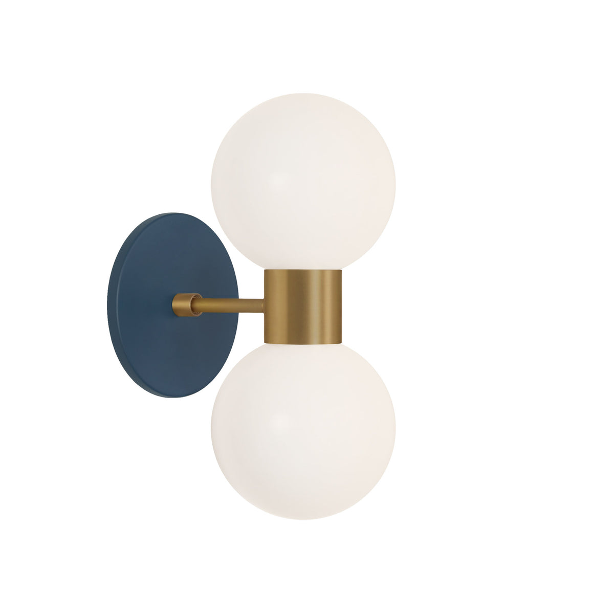 Selene Double shown in Heirloom Brass with an Ocean Blue Canopy