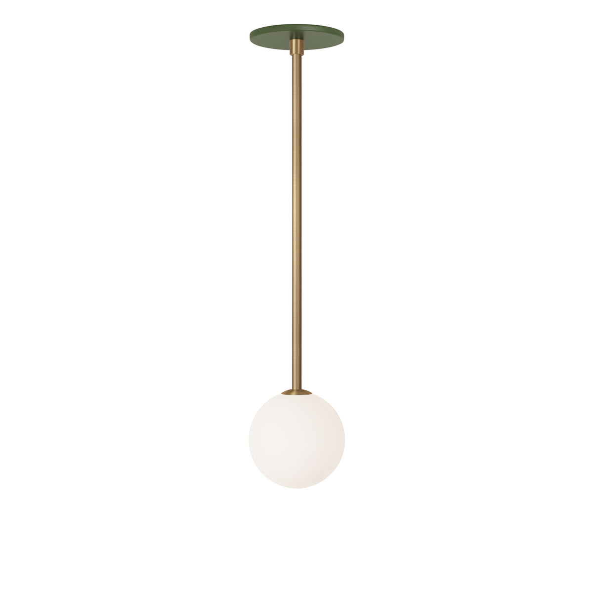 Selene Pendant shown in Heirloom Brass with a Secret Garden Green Canopy