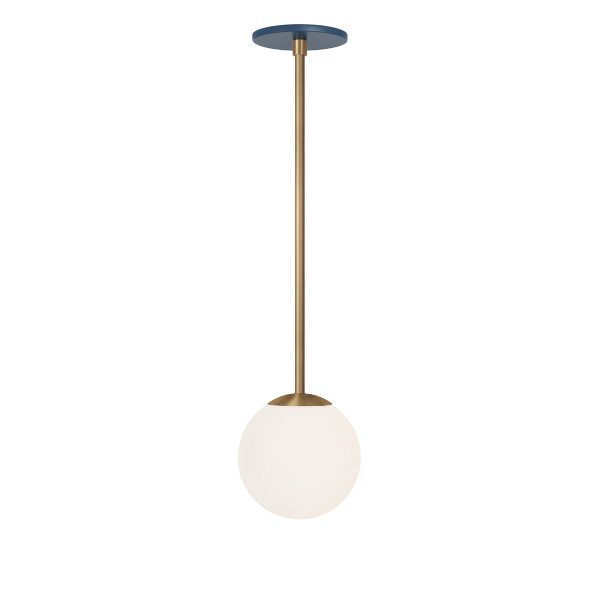 Selene 6" Pendant shown in Heirloom Brass with an Ocean Blue Canopy