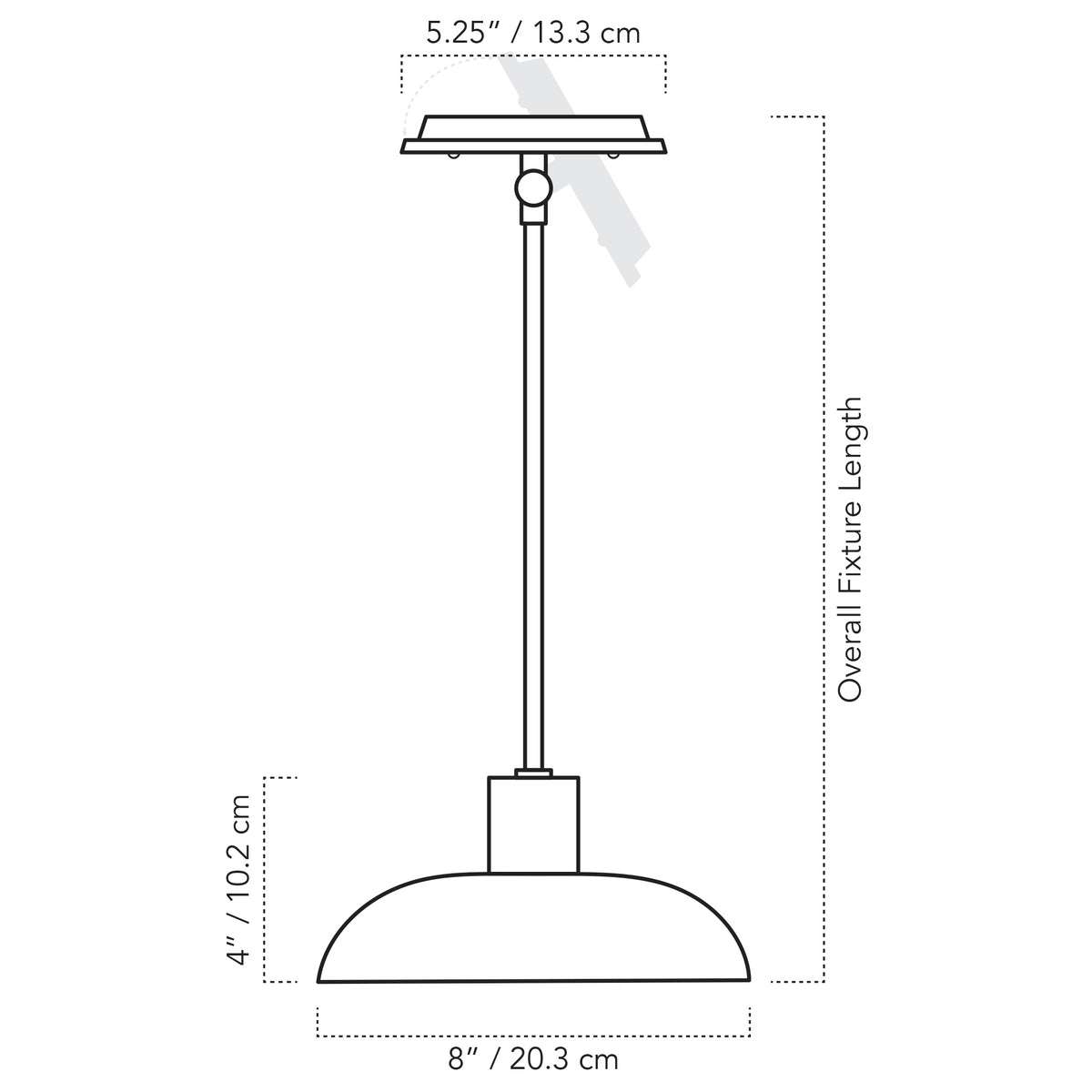 Cedar & Moss Terra Pendant for Vaulted Ceilings drawing with dimensions
