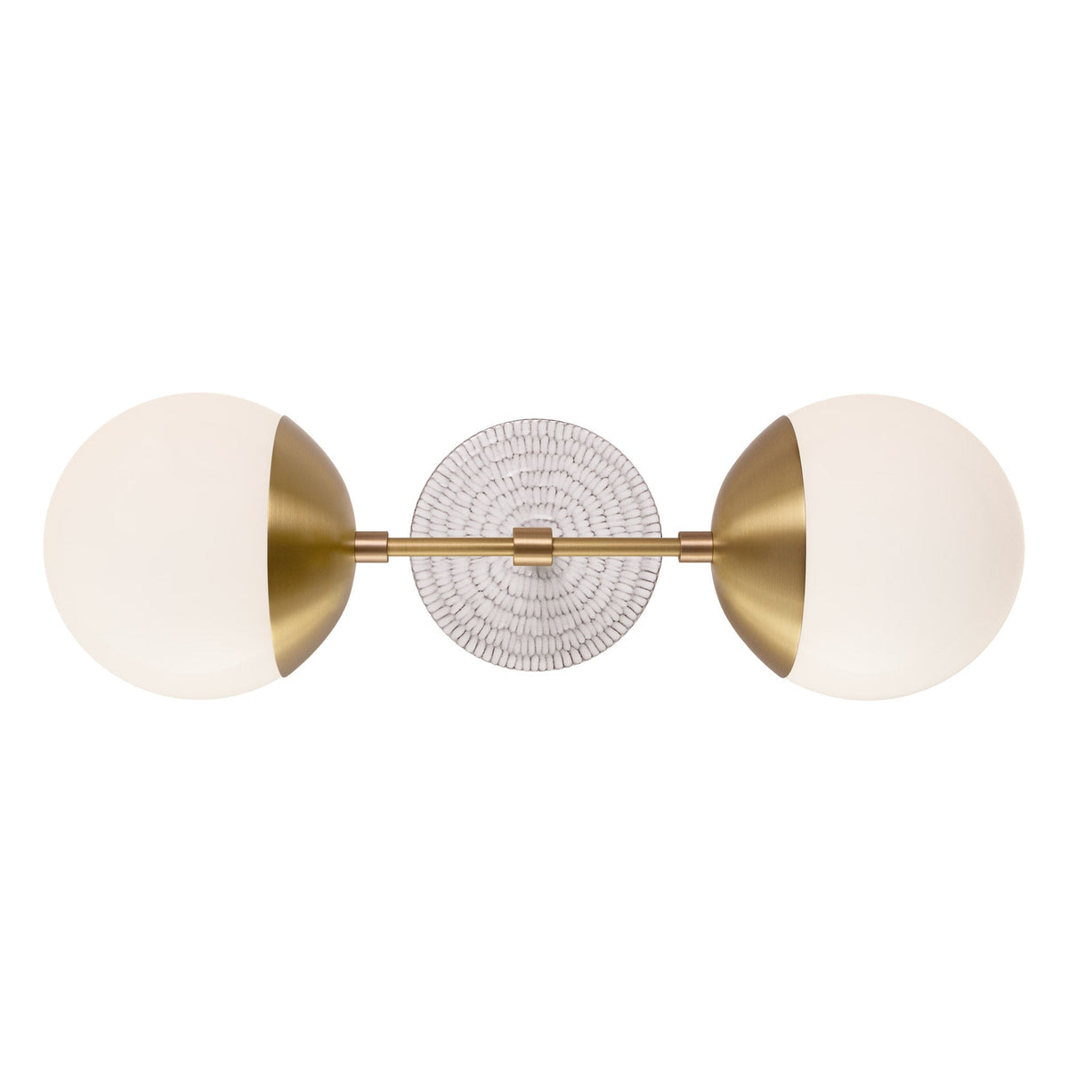 Theo shown in Heirloom Brass with a Brownstone White Sunflower Ceramic Canopy
