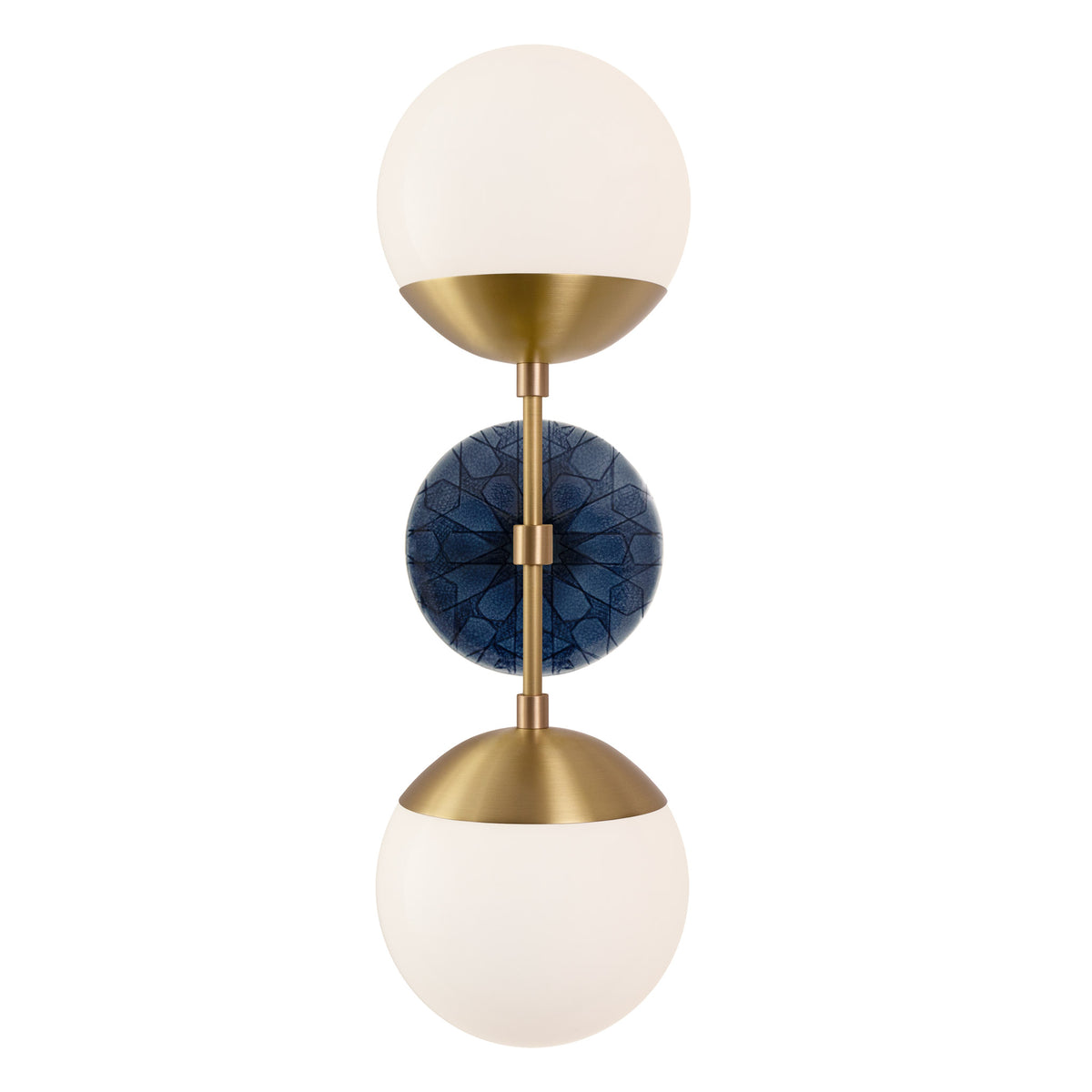 Theo shown in Heirloom Brass with an Indigo Blue Star Ceramic Canopy