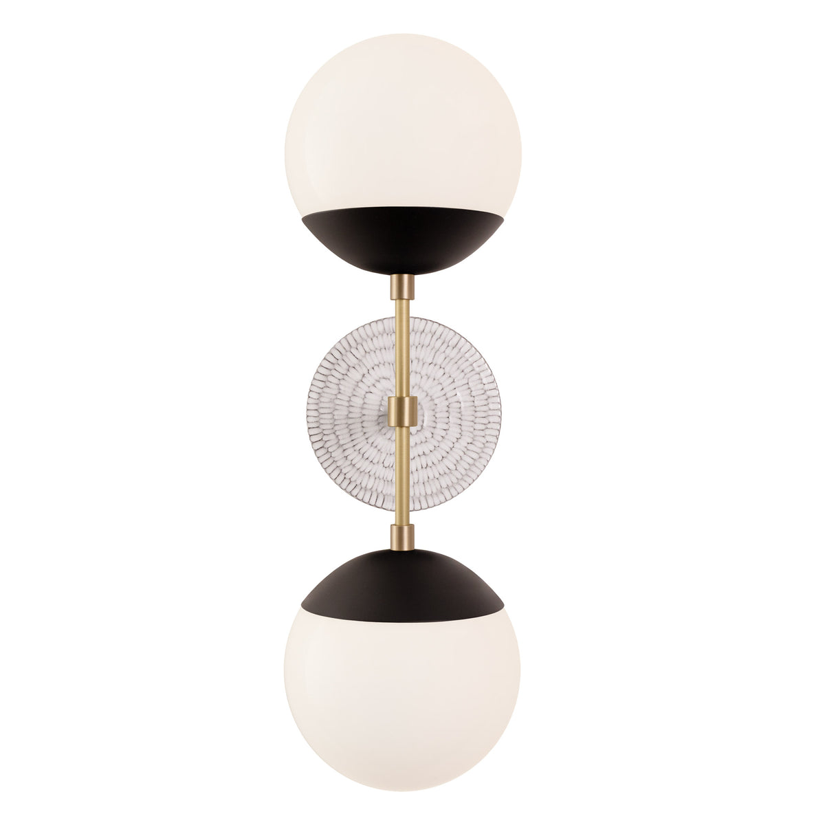 Theo shown in Matte Black with Brass and a Brownstone White Sunflower Ceramic Canopy