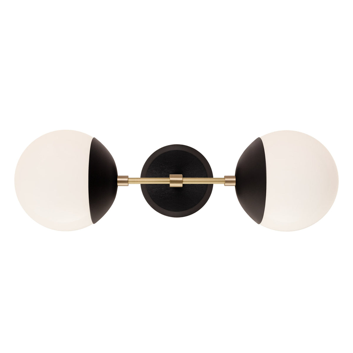Theo shown in Matte Black with Brass and a Black Stained Wood Canopy