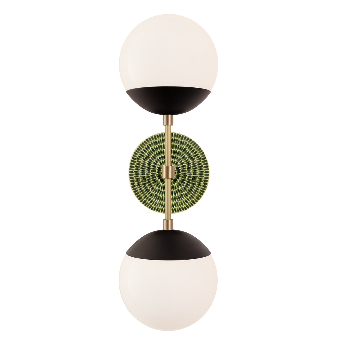 Theo shown in Matte Black with Brass and a Forest Green Sunflower Ceramic Canopy