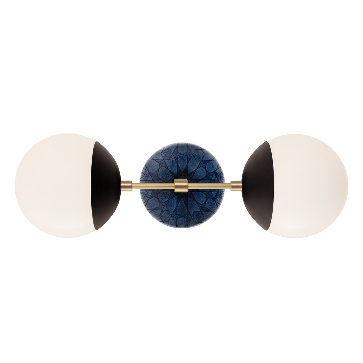 Theo shown in Matte Black with Brass and an Indigo Blue Star Ceramic Canopy