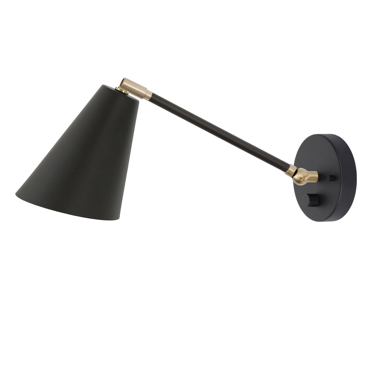 Tilt Cone Single Articulated shown in Matte Black and Brass Accents with Dimmer Switch