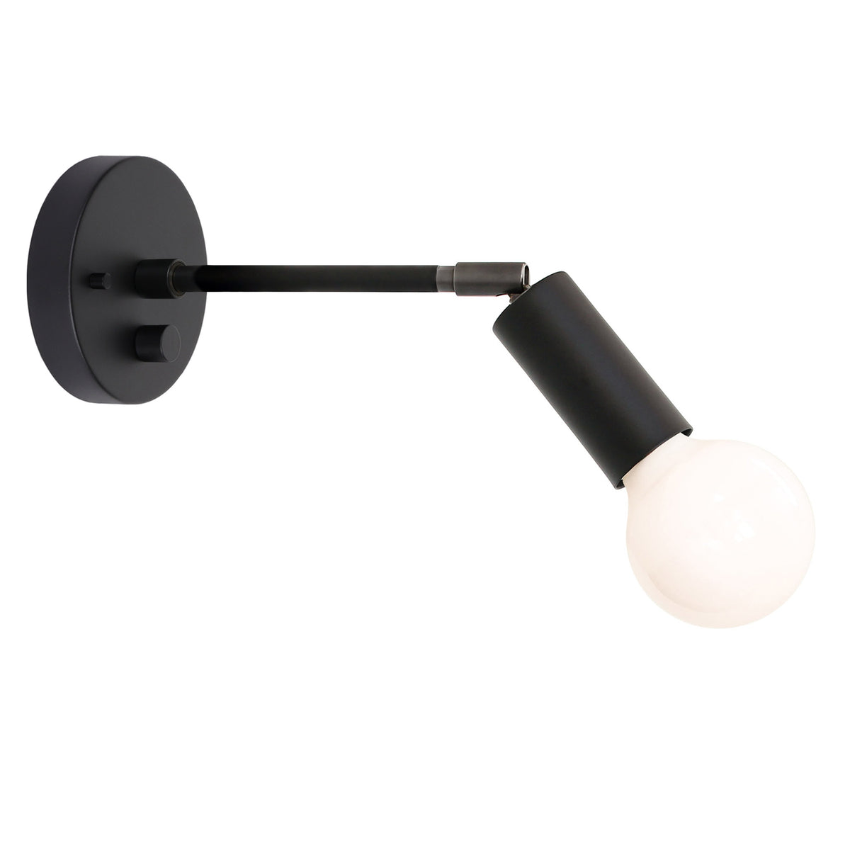 Tilt Sconce shown in Matte Black with a 6" arm and Backplate Dimmer Switch