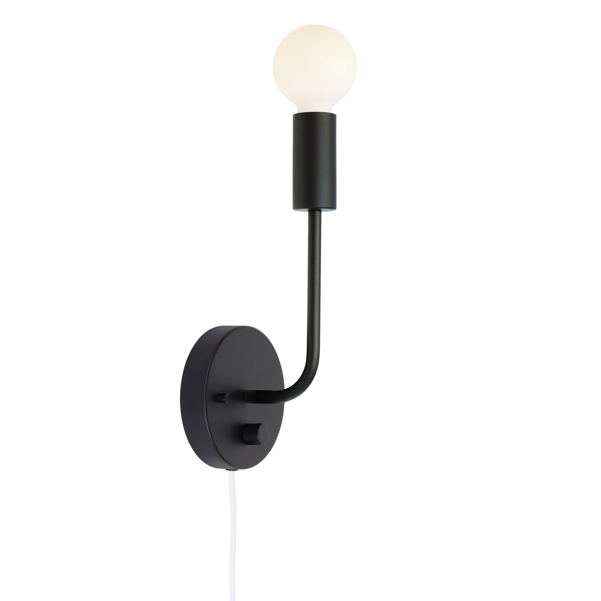 Timberline Sconce shown in Matte Black with a Backplate Dimmer Switch and White Cord