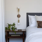Venus Long with Wood Canopy shown in Heirloom Brass with Walnut