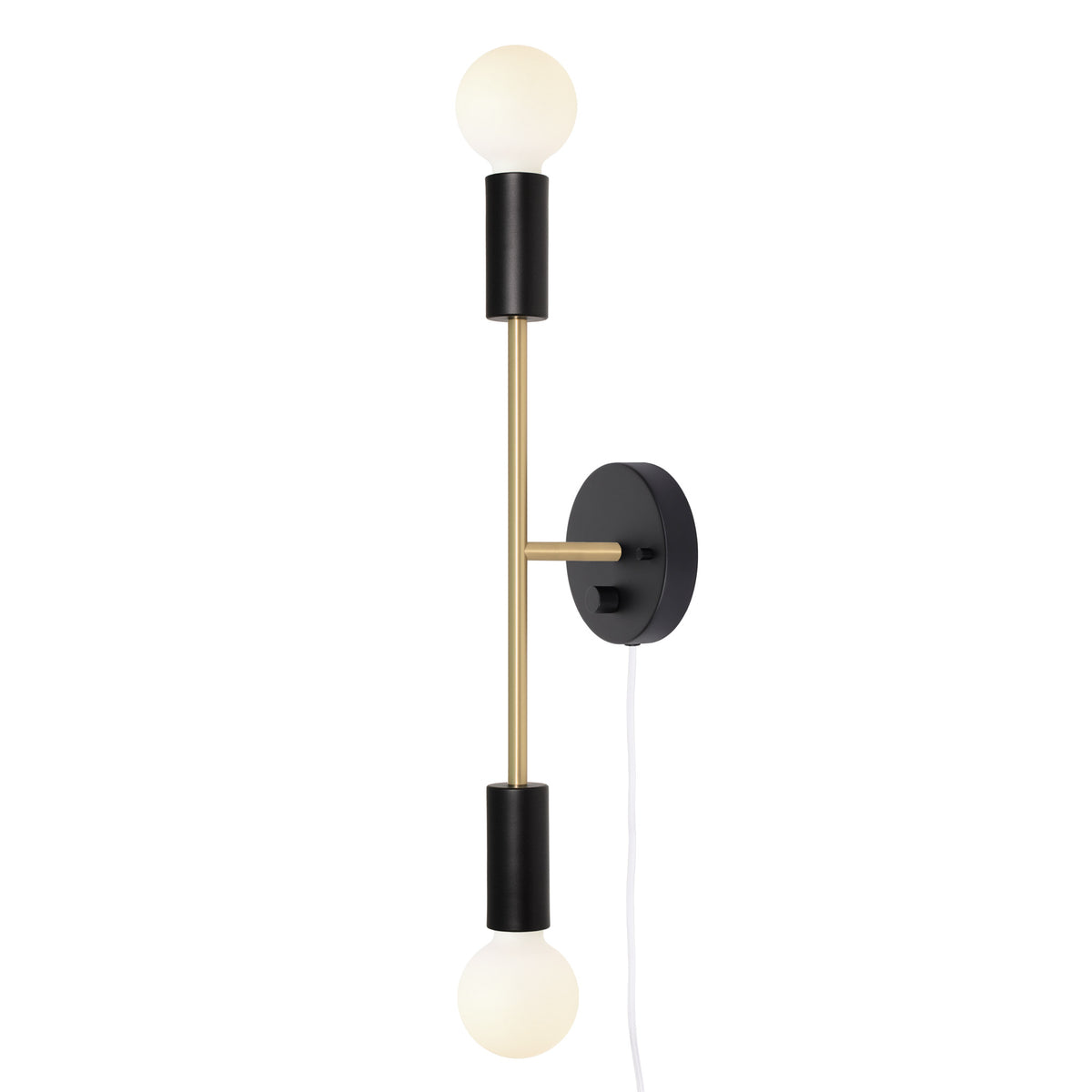 Venus Long shown in Matte Black and Brass with a Backplate Dimmer Switch and White Cord