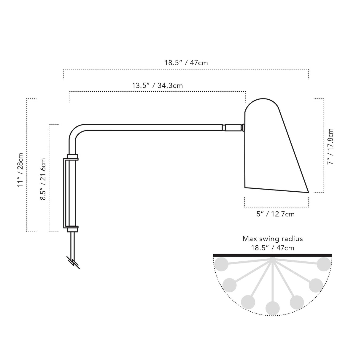 A Technical Drawing Of The Wildwood Swing Wall Lights