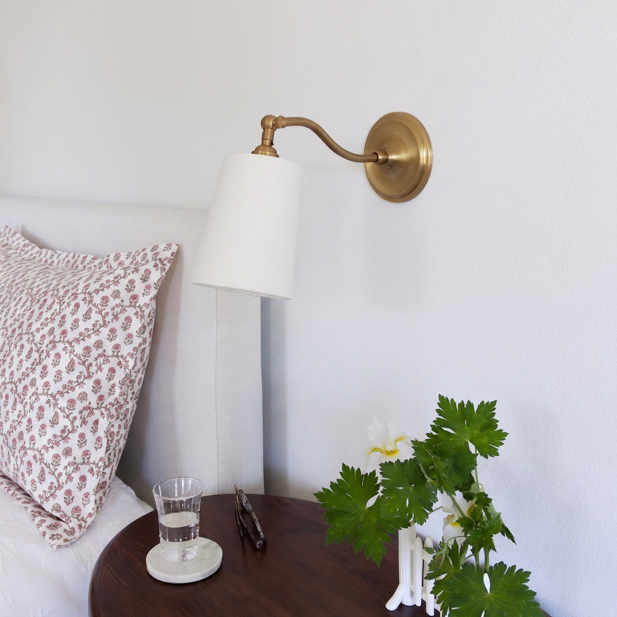 Grace Linen Sconce shown in Heirloom Brass
