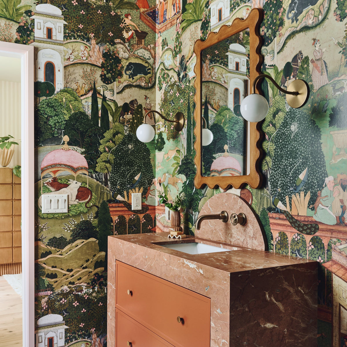 Josephine Petite Sconce in Heirloom Brass, Interior Design by Sarah Sherman Samuel, Photography by Daniel Peter