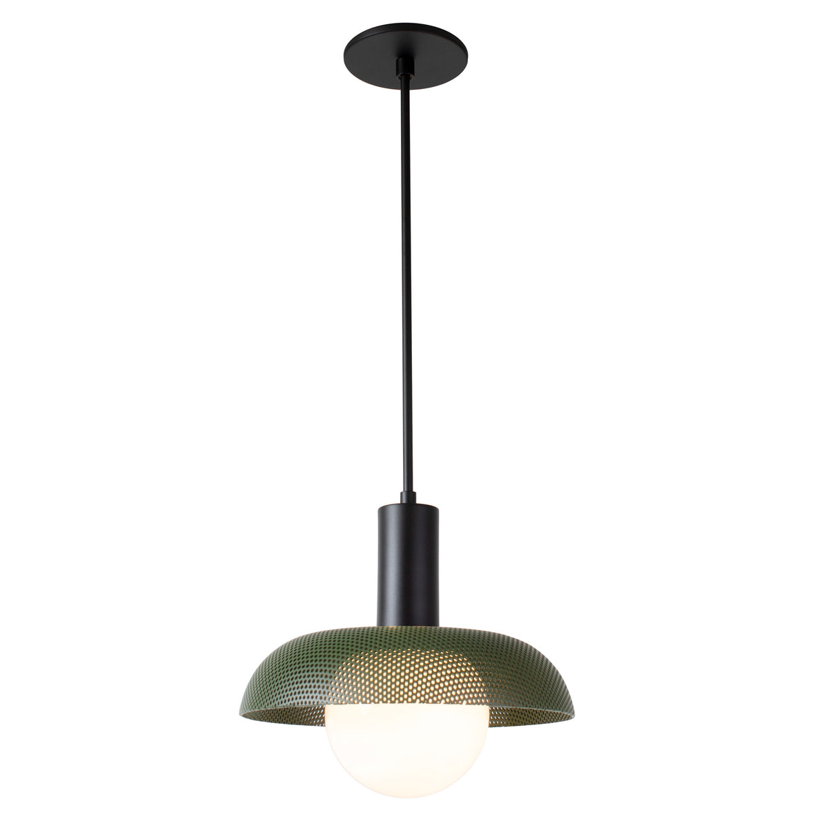 Lexi Large Pendant shown with Secret Garden Green Perforated Shade Finish and Matte Black Fixture Finish