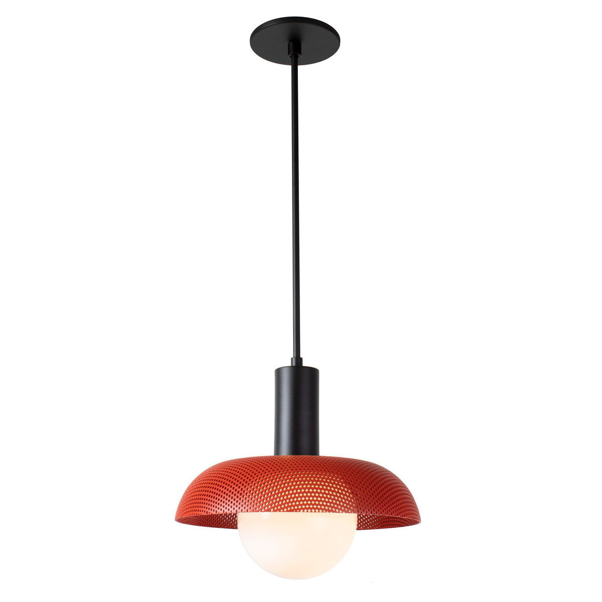 Lexi Large Pendant shown with Persimmon Perforated Shade Finish and Matte Black Fixture Finish