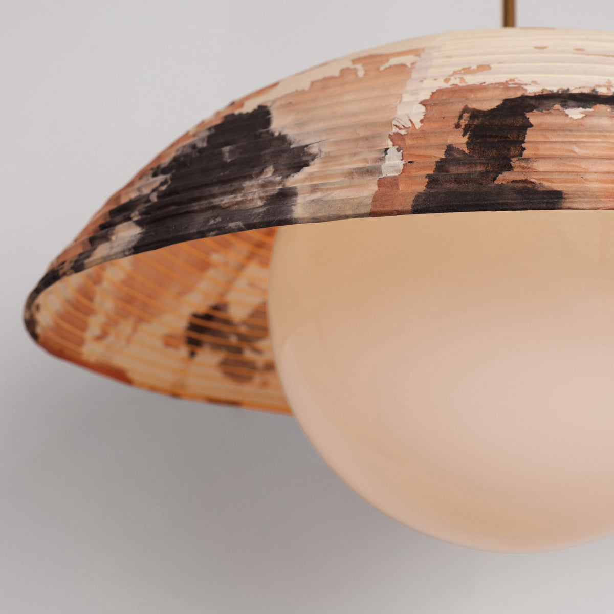 Maru Pendant with a Kakishibu Shade shown in Heirloom Brass 
