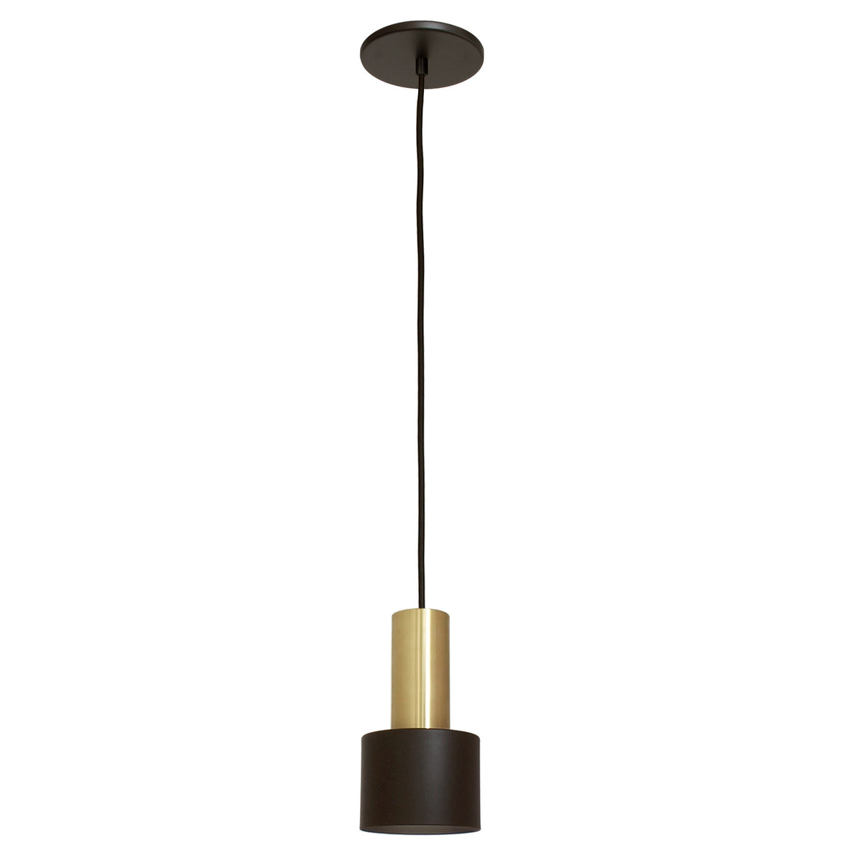 Ridge Cord Pendant shown in Matte Black and Brass with Black Cloth cord