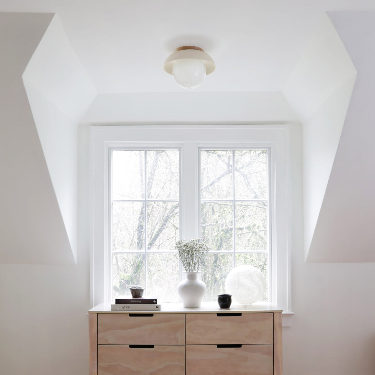 Terra Lexi Large 8" shown in Bone ceramic with a Maple wood canopy