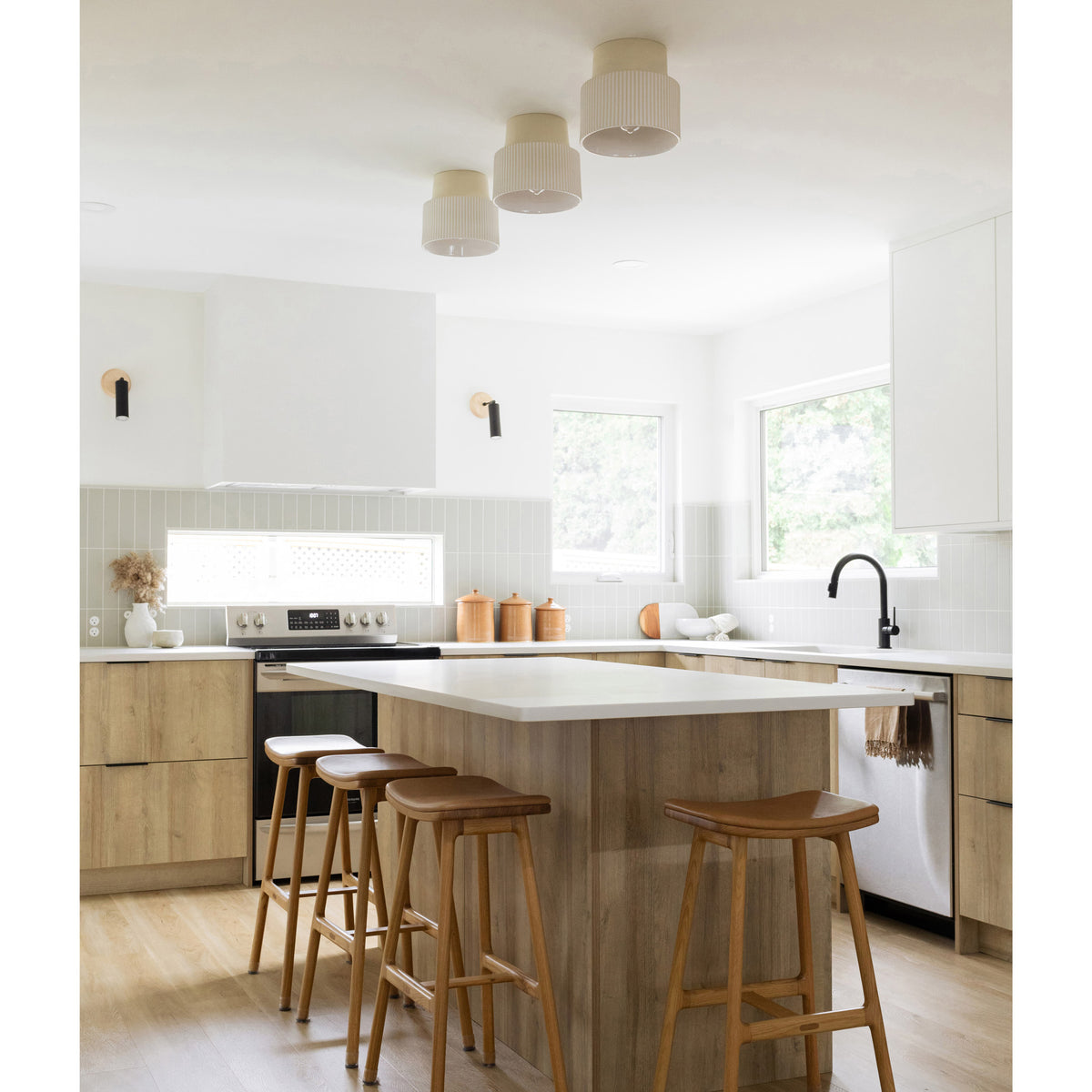 Matte Black with Maple Fjord Spot with Wood Canopy Sconces and Tumwater Surface lights, Interior Design by Kresswell Interiors, Photography by Sharon Litchfield