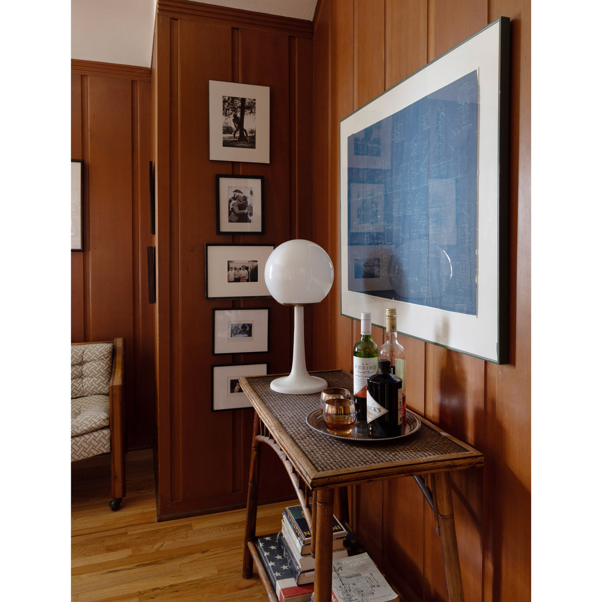 Aaro Lamp shown in Heirloom Brass.  Interior design by Sarah J. Meyer Design