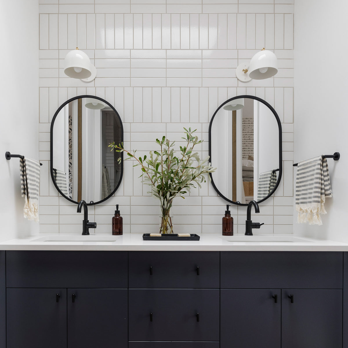 Amélie Single Articulated 8" in shown in White with Brass Accents. Interior Design by Alykhan Velji Designs